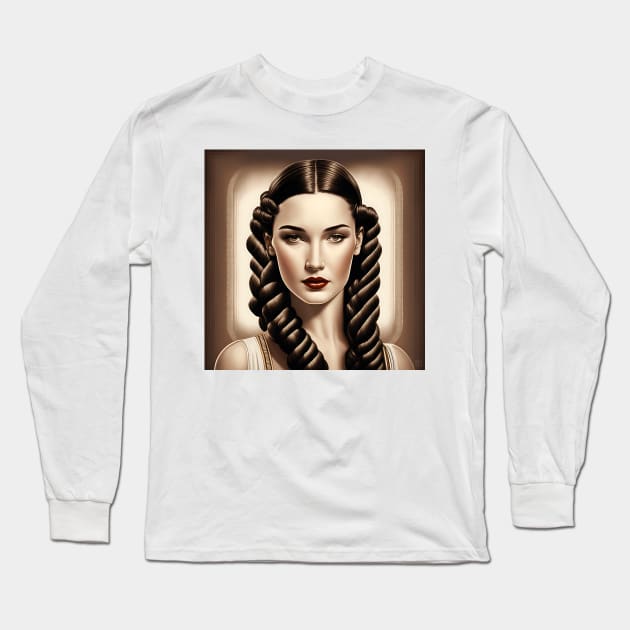 [AI Art] Classic brunette, Art Deco Style Long Sleeve T-Shirt by Sissely